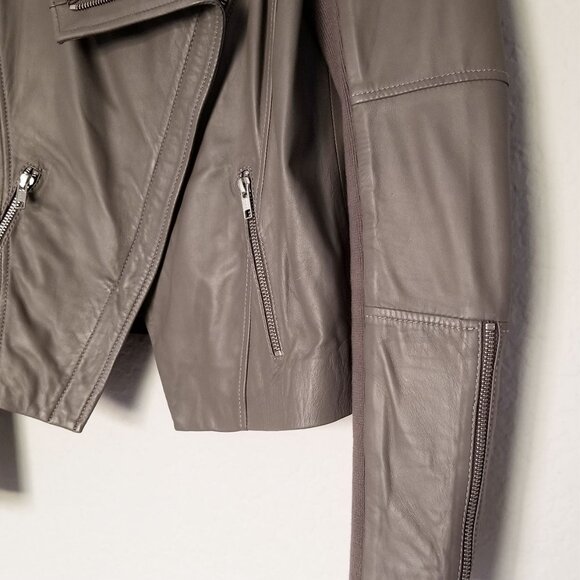 Trouve Asymmetric Drape-Front Soft 100% Genuine Leather Jacket Taupe Gray XS - Picture 13 of 16